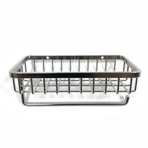 Stainless Steel Wall Mount Rectangular Shower Basket with Towel Bar | Bathware Pro | Taiwan