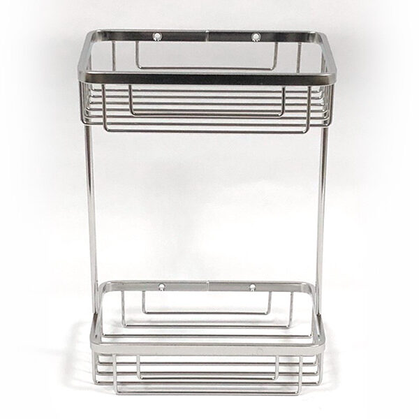 Stainless Steel Wall Mount Rectangular Wire Shower Basket 2 Tier | Bathware Pro | Taiwan