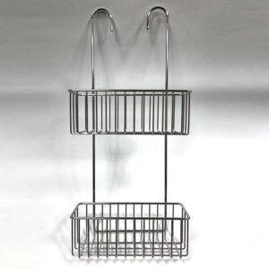 Stainless Steel Wall Mount Rectangular Wire Basket 2 Tier with 2 Hooks | Bathware Pro | Taiwan