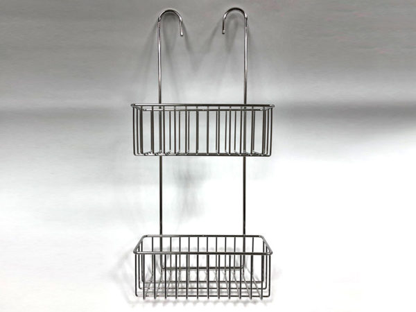 Stainless Steel Wall Mount Rectangular Wire Basket 2 Tier with 2 Hooks | Bathware Pro | Taiwan