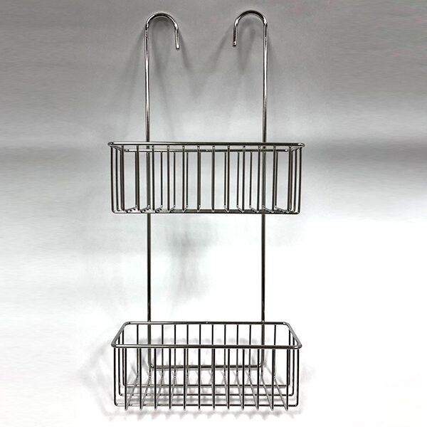 Stainless Steel Wall Mount Rectangular Wire Basket 2 Tier with 2 Hooks | Bathware Pro | Taiwan