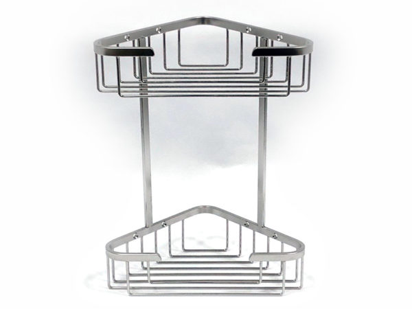 Stainless Steel Wall Mount Corner Wire Shower Basket 2 Tier | Bathware Pro | Taiwan