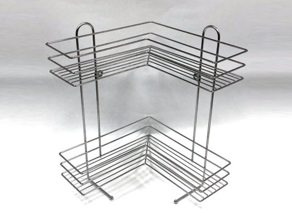 Stainless Steel Wall Mount Corner Wire Shower Basket 2 Tier | Bathware Pro | Taiwan