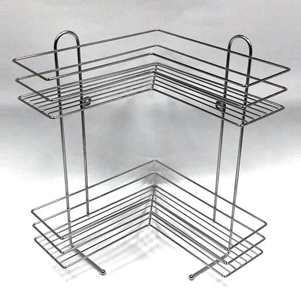 Stainless Steel Wall Mount Corner Wire Shower Basket 2 Tier | Bathware Pro | Taiwan