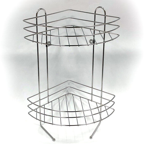 Stainless Steel Wall Mount Corner Wire Shower Basket 2 Tier | Bathware Pro | Taiwan