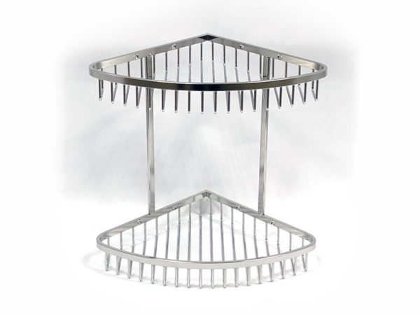 Stainless Steel Wall Mount Corner Wire Shower Basket 2 Tier | Bathware Pro | Taiwan