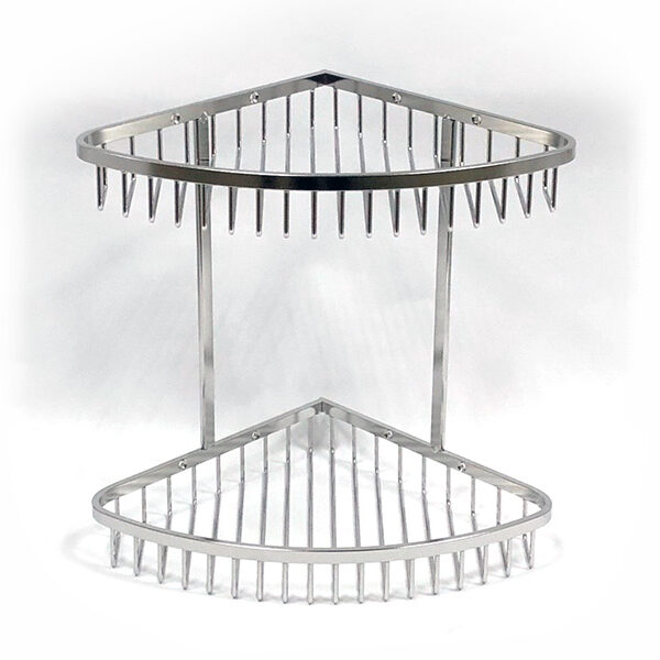 Stainless Steel Wall Mount Corner Wire Shower Basket 2 Tier | Bathware Pro | Taiwan