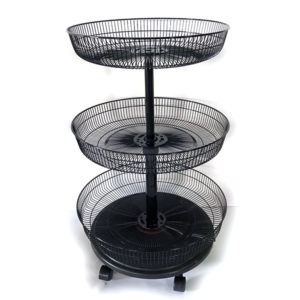 Wire Three-Tier Round Basket Stand with Rolling