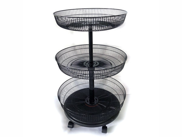 Wire Three-Tier Round Basket Stand with Rolling